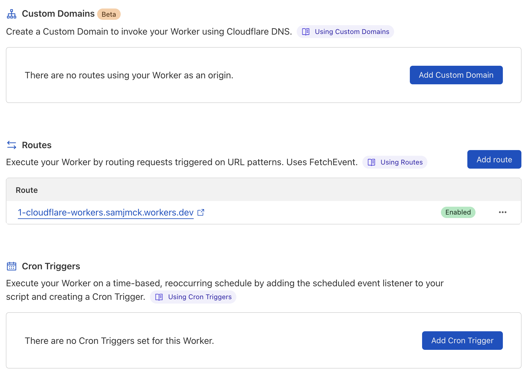 Cloudflare Workers triggers dashboard