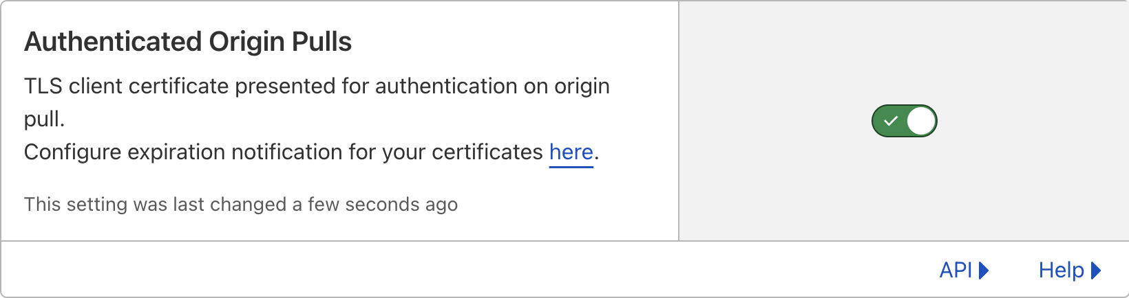 Toggled switch for Cloudflare authenticated origin pulls