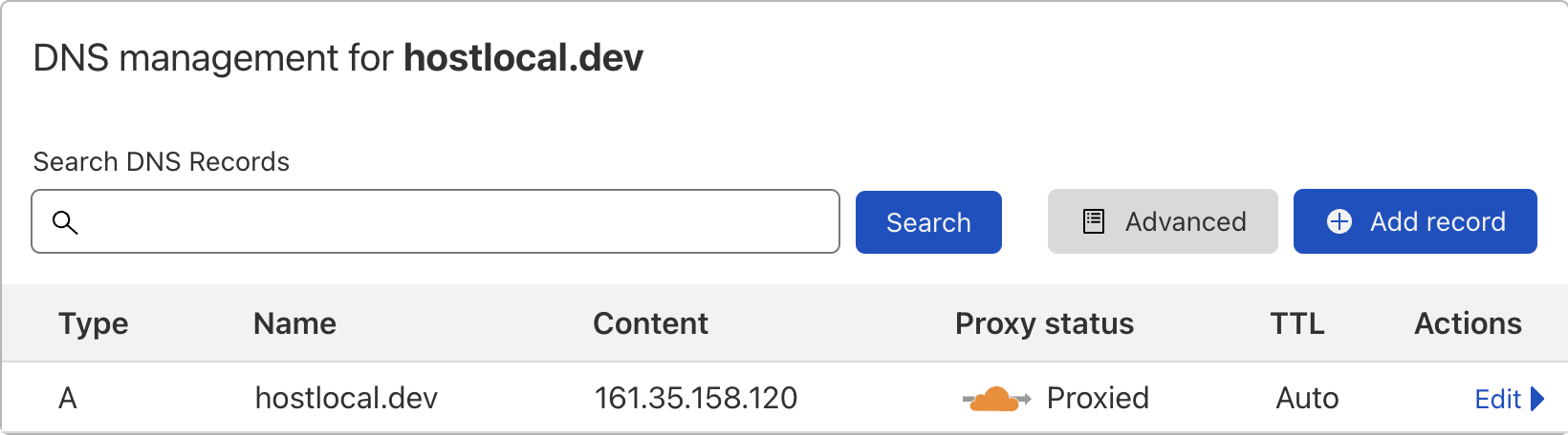 Cloudflare DNS settings with proxying turned on